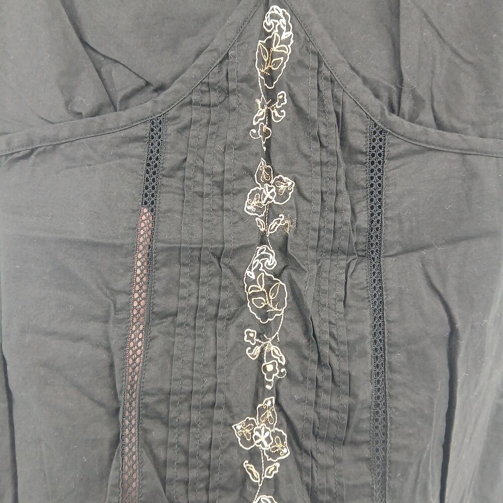 Vintage George Black Cotton Floral Embroidered Babydoll Top Womens LG Y2K Boho - Picture 3 of 8